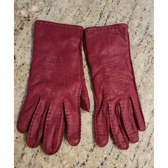 Eddie Bauer Women Size M Red Soft Leather Gloves Wool Angora Lined Top Stitching - Picture 1 of 16